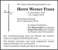 Traueranzeige Werner Franz