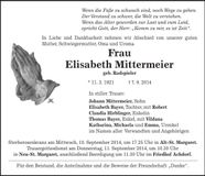 Traueranzeige Elisabeth Mittermeier