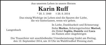 Traueranzeige Karin Ruff