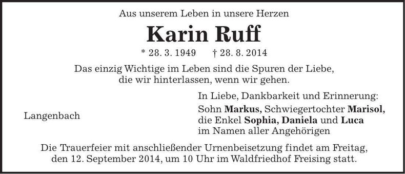 Traueranzeige Karin Ruff