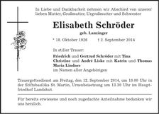 Traueranzeige Elisabeth Schröder