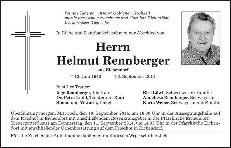 Traueranzeige Helmut Rennberger
