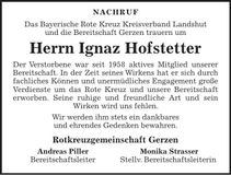 Traueranzeige Ignaz Hofstetter