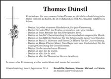 Traueranzeige Thomas Dünstl