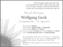 Traueranzeige Wolfgang Geck