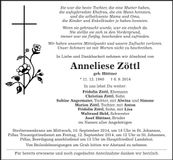 Traueranzeige Anneliese Zöttl