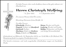 Traueranzeige Christoph Wolfring