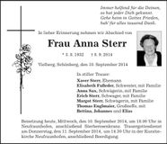 Traueranzeige Anna Sterr