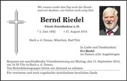 Traueranzeige Bernd Riedel