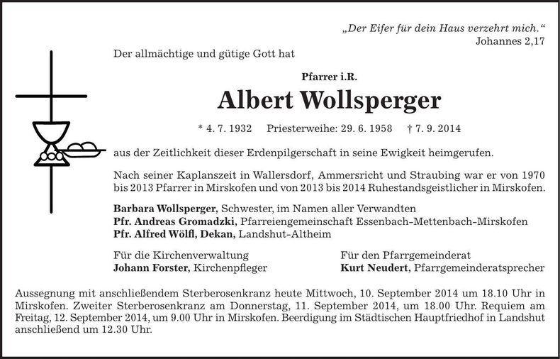 Traueranzeige Albert Wollsperger