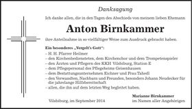 Traueranzeige Marianne Birnkammer