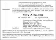 Traueranzeige Max Altmann