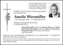 Traueranzeige Amalie Wiesmüller