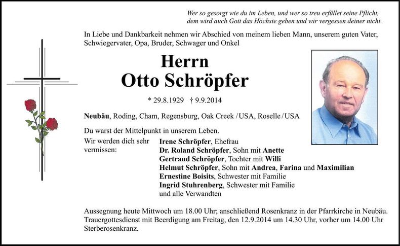 Traueranzeige Otto Schröpfer
