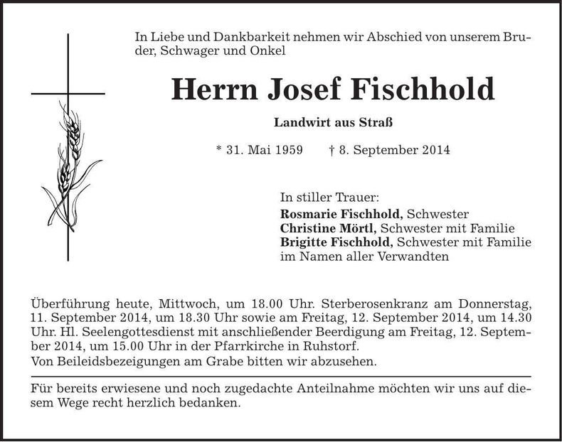 Traueranzeige Josef Fischhold