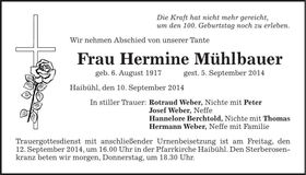 Traueranzeige Hermine Mühlbauer