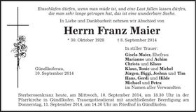 Traueranzeige Franz Maier