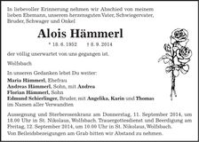Traueranzeige Alois Hämmerl