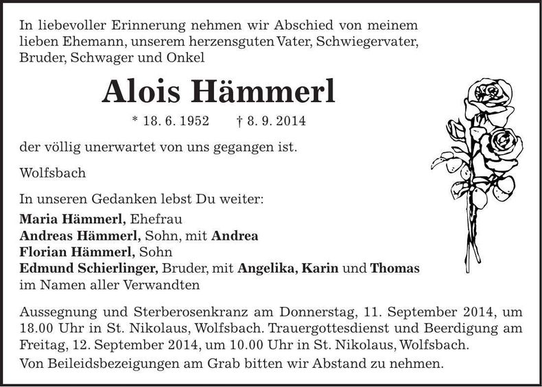 Traueranzeige Alois Hämmerl