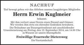 Traueranzeige Erwin Kugelmeier