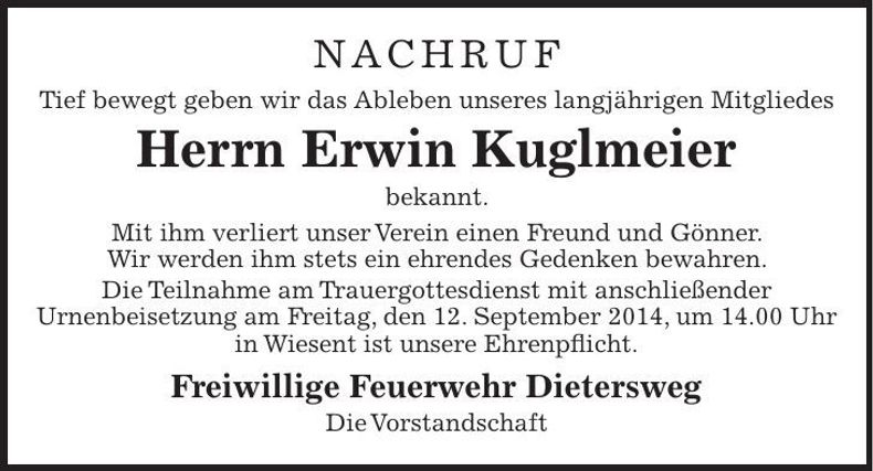 Traueranzeige Erwin Kugelmeier