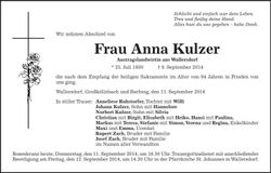 Traueranzeige Anna Kulzer