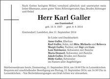 Traueranzeige Karl Galler