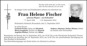 Traueranzeige Helene Fischer