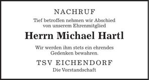 Traueranzeige Michael Hartl
