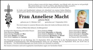 Traueranzeige Anneliese Macht