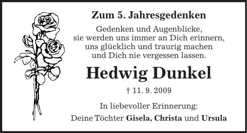 Traueranzeige Hedwig Dunkel