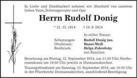 Traueranzeige Rudolf Donig