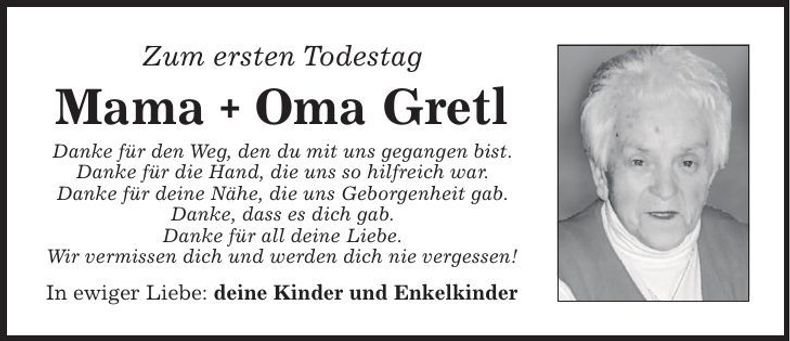 Traueranzeige Gretl Scheller