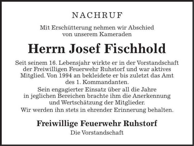 Traueranzeige Josef Fischhold