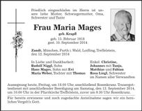 Traueranzeige Maria Mages