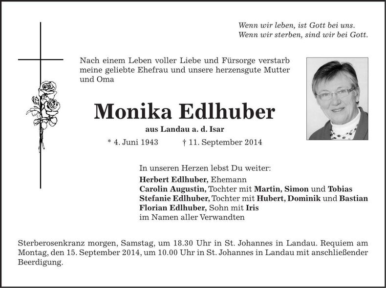 Traueranzeige Monika Edlhuber