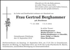 Traueranzeige Gertrud Berghammer
