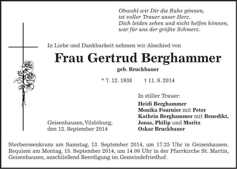 Traueranzeige Gertrud Berghammer