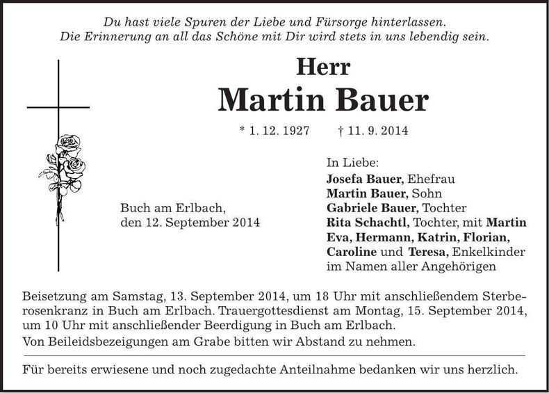 Traueranzeige Martin Bauer