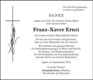 Traueranzeige Franz-Xaver Ernst