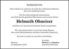 Traueranzeige Helmuth Ohneiser