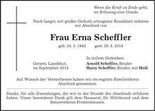 Traueranzeige Erna Scheffler