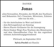 Traueranzeige Jonas Prechtl