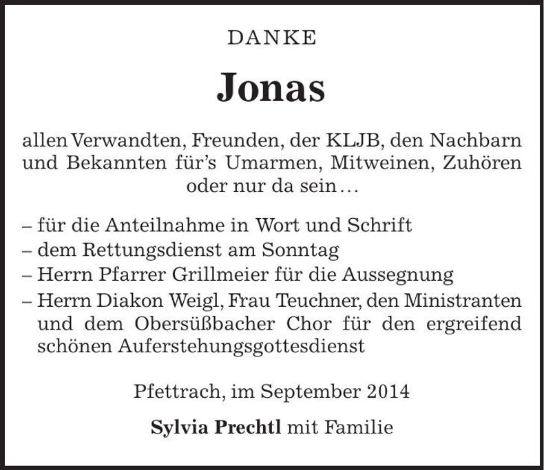 Traueranzeige Jonas Prechtl