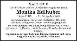 Traueranzeige Monika Edlhuber