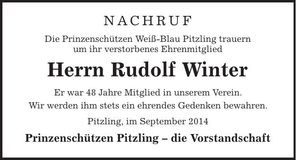 Traueranzeige Rudolf Winter