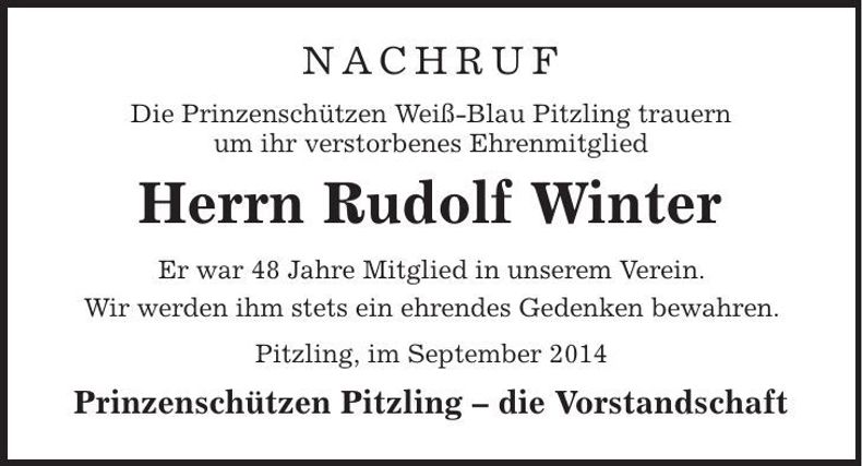 Traueranzeige Rudolf Winter