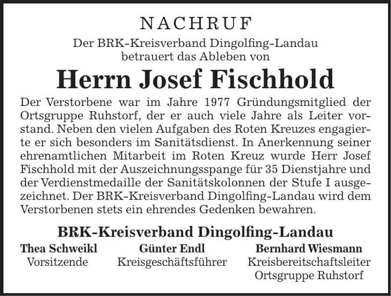 Traueranzeige Josef Fischhold
