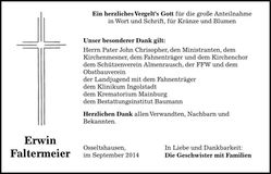 Traueranzeige Erwin Faltermeier