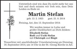 Traueranzeige Martin Stefan